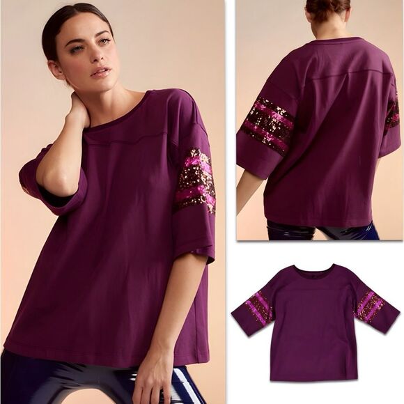 Cynthia Rowley Tops - ⚠️SOLD🧘‍♀️4/13/25⚠️NWT Cynthia Rowley Sequin Football Jersey Rugby Shirt